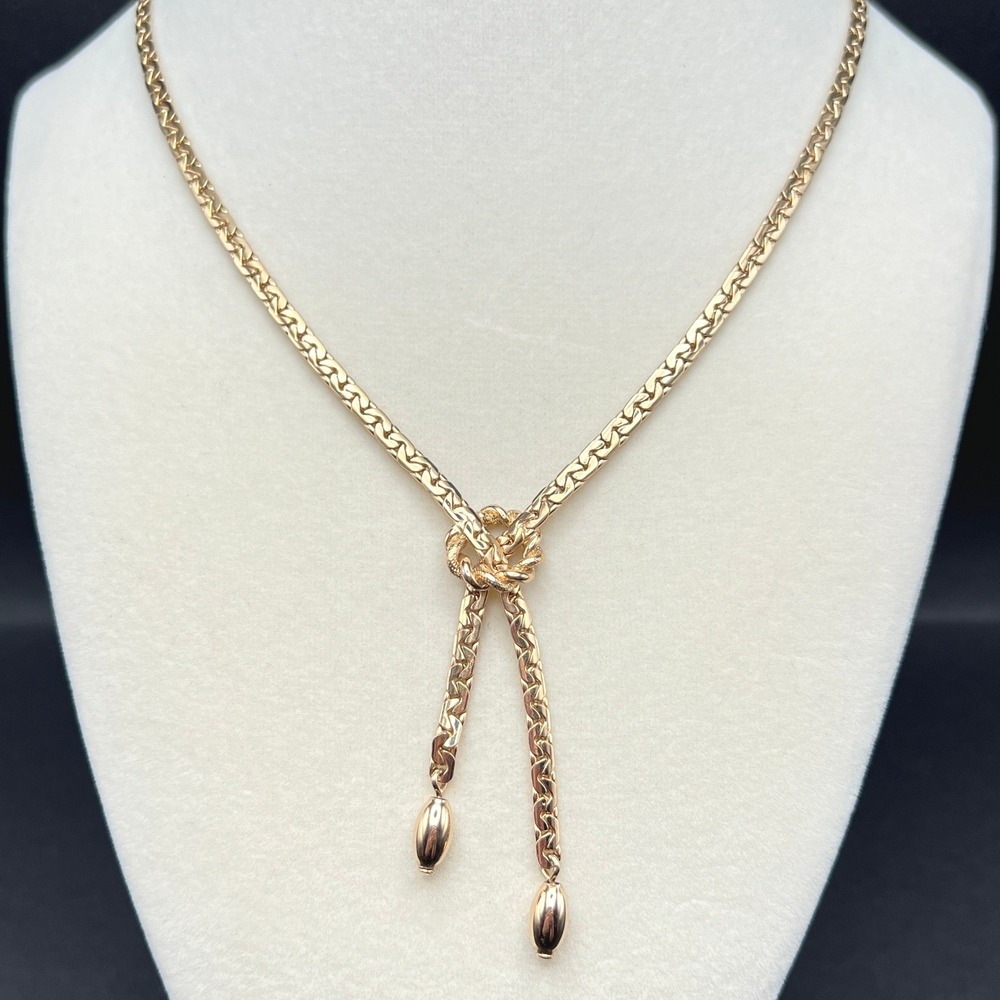 Vintage Sarah Coventry Necklace Gold Tone Knot Lariat 20"